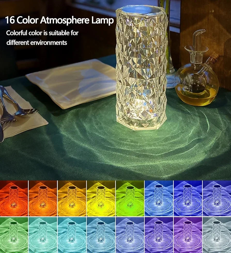 16Colors USB Rechargeable LED Atmosphere Room Decor Christmas Room Decoration Home Lights Crystal Lamp Touch Table Bedside Lamps